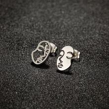 1 Pair Asymmetric Hollow & Solid Abstract Face Earrings, Golden Stainless Steel ,Modern Art Minimalist Ear Jewelry - GED659 - View 12