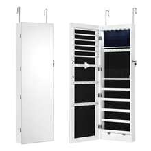 SONGMICS Armadio Portagioie da Muro con Specchio Senza Cornice, 6 Luci a LED, da Porta o Muro, con 2 Cassetti, Bianco - Bianco - Visualizzare 2