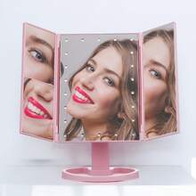 3-Fold Lighted Makeup Mirror With Touch Screen, 21 LED Lights, 10X/3X/2X/1X Magnification, Dual Power Supply, Portable Vanity Mirror - Multicolor - View 4