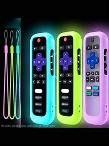 3pcs Glow-In-The-Dark Solid Color Remote Control Silicone Protective Case, Soft Rubber Full Coverage Dustproof & Shockproof Remote Shell, With Colorful Lanyard To Prevent Loss, Compatible For T Cl Ro Ku280 English Version Remote Control Protection & Storage, Practical Home Use Remote Control Protective Accessory - View 2