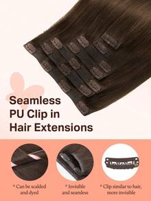 DOORES 14-24 Inch Seamless Clip-In Hair Extensions, 130g-160g 7pcs Real Human Hair Invisible PU Skin Weft, Light Brown, Natural Remy Straight Hair, Easy To Wear & Style - S4A - View 6