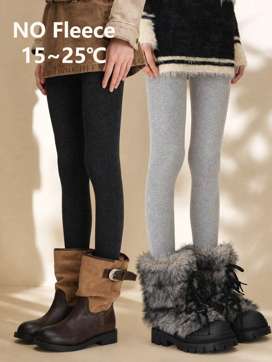 1 Pair Women's 120g Non-Fuzzy Solid Color Tights, Soft Elastic Autumn Leggings, 15-25℃ Daily Wear - Multicolor - View 1