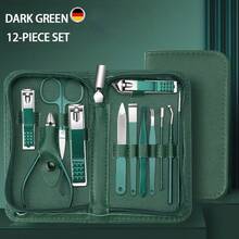 [7-35pcs Nail Care Set] Professional Stainless Steel Nail Care Set With Portable Travel Storage Box | Includes Nail Clippers, Cuticle Scissors And Nail Files | Suitable For Home And Travel Use Foot Care Tools, Nail Decoration - Dark Green - View 7