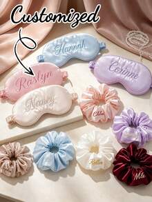 3pcs Customized Name Sleep Eye Mask Set With Storage Bag, Personalized Letter Sleep Mask, Best Bridesmaid Gift, Bridal Shower Gift, Personalized Wedding Favor, Shiny Faux Leather Eye Mask Gift Set - Multicolor - View 1