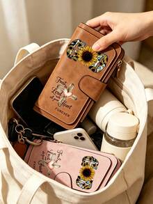 Fashionable Women's Wallet With Cross And God Flower Patterns, Featuring A Ribbon Heart CrossDesign,A Long Hand-Held Bag, An Exquisite Large Capacity Wallet, A Pocket Phone Bag That Can Store Documents, Photos, Cash, And Bank Cards,Wallet Accessories - Multicolor - View 4