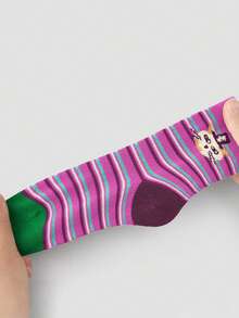 5 Pairs Vintage Cartoon Cat Girl Socks, Cute, Suitable For Spring, Autumn And Winter. Elastic Cuff Casual Children's Socks - Multicolor - View 5