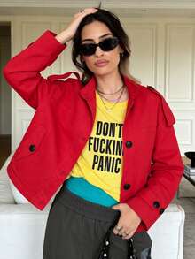 GMFP Women's Red Stand Collar Utility Short Jacket, Casual Commute Style Daily Shopping Commuting Independence Day World Cup Top - Red - View 1