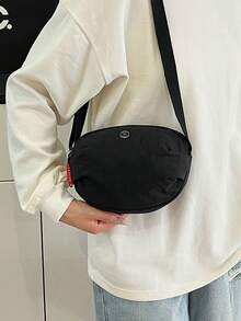 Fashionable Commuting Multi-Compartment Large Capacity Shoulder Crossbody Oval Bag Lightweight Casual Phone Coin Small Round Bag - Black - View 5