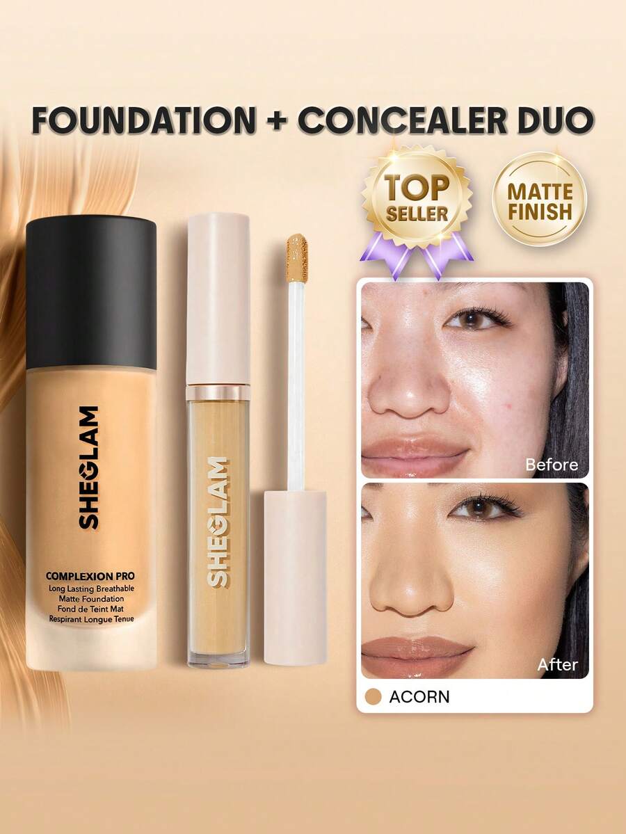SHEGLAM [2Pcs] Complexion Pro Matte Foundation & Concealer Bundle Set - Acorn - View 1