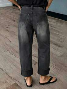 New Women's Fashion Washed Straight Leg Jeans - Dark Grey - View 2