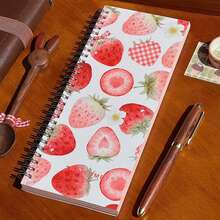 1pc Fresh Watercolor Strawberry Pattern Spiral Coil Notebook, Highly Attractive Sweet Style Lined Inner Pages Planner, Student Note-Taking Diary Notebook, Gift Or Personal Use Paper Stationery - A - View 6