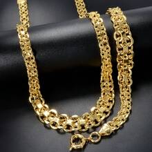 粗獷風 18K 鍍金銅嘻哈鏈條項鍊手鍊珠寶套裝 女款 - 金色2 - 查看 1