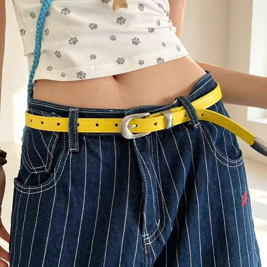 女款黃色Y2K風格牛仔褲裝飾腰帶,極簡個性龐克百搭款 - 黃色1 - 查看 1