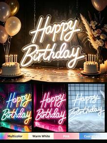 1pc Happy Birthday LED Neon Sign, Acrylic Material, Holiday Wall Decor, Suitable For Home Party And Dorm Room Wall Decoration, USB Powered, Ideal Choice For Birthday Party Theme - Happy Birthday Light Board - View 2