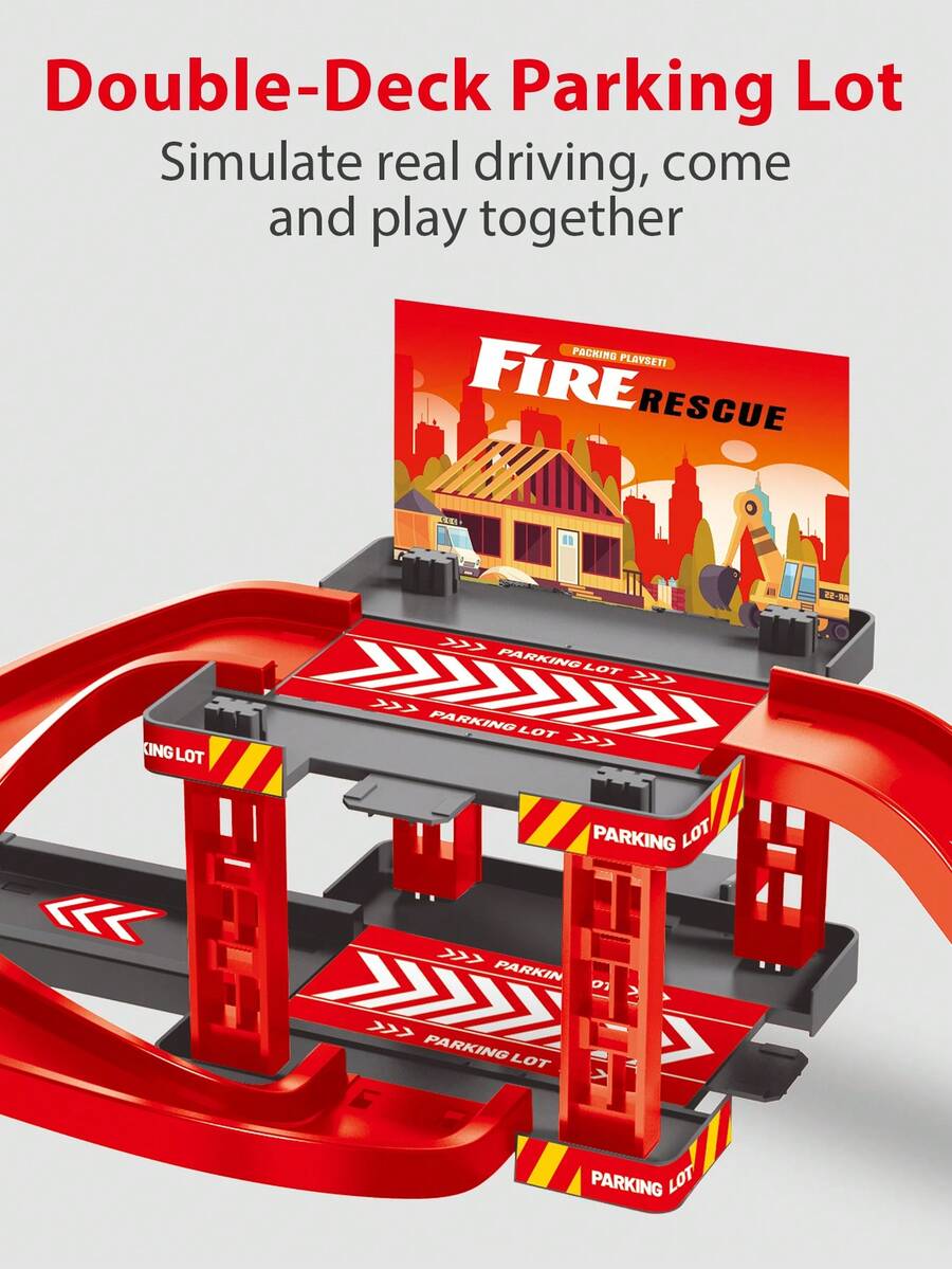 Children's Engineering Vehicle Double-Layer Track Parking Lot Toy Set, Durable Assembling Sliding Track, Includes Multiple Small Cars, Double-Layer 3D Parking Platform With Straight, Curved, And Arc-Shaped Sliding Tracks, Simulates Real-Life Scenarios, Can Be Freely Assembled And Built, Develops Children's Hands-On Assembly Skills And Spatial Imagination. Thickened Anti-Drop Plastic Material, Rounded Edges With No Burrs - Multicolor - View 1