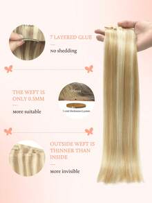 DOORES 14-24 Inch Seamless Clip-In Hair Extensions, 130g-160g 7pcs Real Human Hair Invisible PU Skin Weft, Dark Gold Highlights Bleached Gold, Natural Remy Straight Hair, Easy To Wear - S18A/613A - View 3