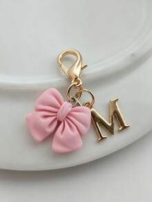 Pink Compact Bowknot Letter A-Z Keychain Pendant, Matching Bag Charm, Seasonal Opening Halloween Interactive Small Gift - Multicolor - View 28