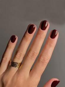 24pcs Medium Square Press-On Nails, Burgundy Solid Color, Acrylic Fake Nails, Manicure Set, Removable Full Coverage, Durable, Includes 1pc Adhesive Tape And 1pc Mini Nail File, Suitable For Daily Wear, Nail Art Supplies - Burgundy - View 7