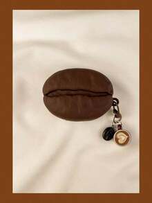 1 Cute 3D Coffee Bean Silicone Earphone Protective Case, For AirPods4/Pro/Pro 2/Pro 3, Shockproof Earphone Protective Case, With Keychain And Latte Charm - Coffee Brown - View 13