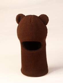 1PC Unisex Kids Toddler Bear Ear Cartoon Warm Knitted Beanie Hat With Neck Warmer - Bear - View 9