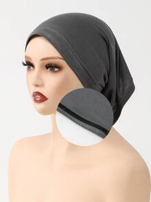 1PC Women's Solid Color Non-Slip Slip-On Hat, Comfortable Skin-Friendly Base Cap, Breathable Headscarf Liner For Long Wear, Muslim Headscarf Inner Cap, Suitable For Daily Use - A-dark Grey - View 5