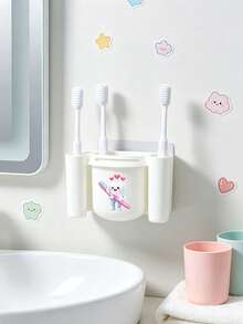 Cute Tooth-Shaped Pattern Toothbrush Holder&Clip Set–Adhesive Wall-Mounted Storage Rack For Bathroom,Toilet,Washroom–Space-Saving,Leak-Proof,Easy To Clean–For Home,Dorm,Office–Gift For Students,Families–For Back-To-School,Housewarming,Birthday - Multicolor - View 9