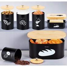 6-Piece Kitchen Storage Set With Bread Box, 3 Canisters, Butter Dish & Bamboo Lids, Modern Countertop Organizer For Bread, Coffee, Tea, Sugar & More - Black - View 5