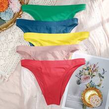 5pcs/Pack Women Plus Size Sexy Panties, Basic Solid Color Comfortable Knit Low Waist Soft Thong Bikini Briefs, Suitable For All Seasons And Daily Wear - Multicolor - View 15