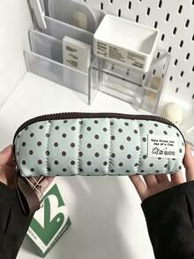 1pc Cream Polka Dot Pencil Case, Ins Style Large Capacity Student Stationery Bag, With Internal Mesh Compartment, Detachable Handle, Sweet Zipper Pencil Pouch, Back To School Stationery Storage Bag, Back To School - Default - View 8