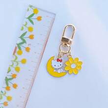 SANRIO 1pc Cartoon Hello Kitty Flower Keychain Cute Bag Pendant Metal Accessory, Adorable Bag And Car Key Chain Pendant, Suitable For Hello Kitty Fans, Great Gift For Family And Friends - A - View 11