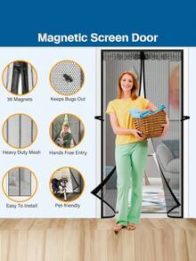 Thickened Fiberglass Screen Door Mesh - Self Sealing,Heavy Duty Screen Door,Hands Free Mesh Partition Keeps Bugs Out - Pet And Kid Friendly,Mosquito Proof Door Curtain 38 X 82 In - Black - View 3