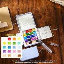 16-Color Solid Watercolor Paint Set - Portable Travel Art Kit, Includes Palette, Painting Cards, Brush Washer And Metal Brushes, Suitable For Professional Painting And Outdoor Sketching - Multicolor - View 20