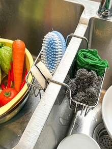4/3/2/1pc Hanging Sponge Storage Rack, Stainless Steel Kitchen Sink Organizer, Hanging Storage Basket For Sponge, Brush, Cloth, Steel Wool, Rust-Proof Drainage Design, Convenient Hook Installation On Kitchen Countertop Sink Edge - Multicolor - View 5