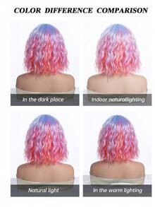 12 Inch Ombre Lilac To Pink Short Wavy Bob Wig For Women Straight Bangs Heat Resistant Synthetic Wig Colorful Cosplay Wig For Halloween Costume Party Carnival - Multicolor - View 9