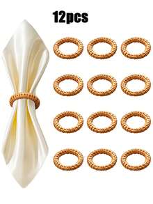 1-24pcs Handmade Natural Rattan Napkin Rings, Round Woven Napkin Holders, Bohemian Farmhouse Style Willow Napkin Rings, Suitable For Dinner Table Decor, Wedding Banquet, Holiday Party, Hotel Restaurant Kitchen Table Decoration, Reusable Tabletop Decor - Multicolor - View 13