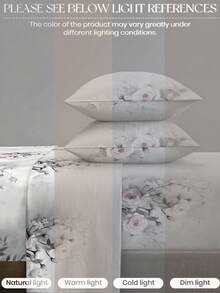 4-Piece Gray Peach Pattern Bedding Set, Easy-Care Soft Bedding Set, Fitted Sheet Set (1 Flat Sheet + 1 Fitted Sheet + 2 Pillowcases), Suitable For King, Queen, Full, Twin Sizes, Deep Pocket Fitted Sheet Design, Pillowcases Up To 11.8 Inches, Soft And Breathable, Wrinkle-Resistant - Grey - View 6