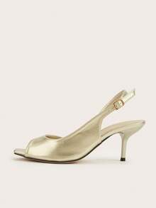 Women's Shallow Open Toe Side Cutout Mule Shoes, Elegant And Comfortable For Vacation, Party And Daily Wear, Solid Color Slip-On Versatile High Heel Sandals - Gold - View 4