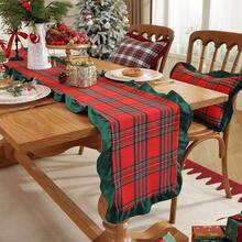 1/2/4pcs Christmas Plaid Dual-Tone Velvet Fabric Ruffle Edge Napkins, Suitable For Christmas Holidays And Home Decor - Multicolor - View 7