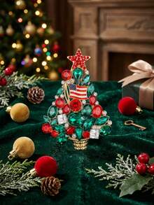 Luxury Rhinestone Christmas Tree Brooch - Women's Unisex Holiday Brooch Casual Party Accessory / Friend Gift Badge Decoration - Christmas Tree - View 14