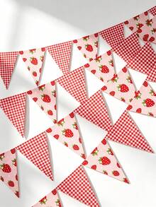 1pc Strawberry Banner, Strawberry Flag Garland, Plaid Strawberry ...