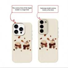 TPU Material Autumn Leaf Scarf & Healing Cat Pattern Phone Case, Full Coverage Anti-Drop Soft Shell Protective Cover For IPhone 17 Pro Max/17/16 Pro Max/15/13/12/11/ S20 FE/A15/S24/A55/ Note 11/Note 12/Note 13 Pro - White - View 7