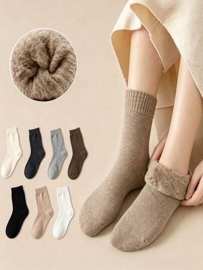 7/3/1 Pair Men's Winter Warm Socks, Thickened Fleece Blend Hiking Socks, Reinforced Toe And Heel, Soft And Durable, Suitable For Outdoor Activities And Winter Outfits, Warm Essential, Fleece Texture, Comfortable Socks