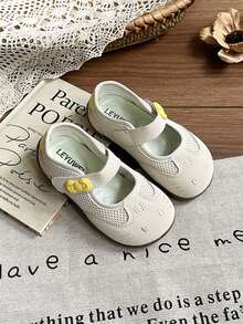 Girls' Mesh Princess Shoes With Cartoon Hook And Loop Soft Sole - Beige - View 4