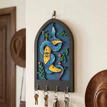 2 Pack Bohemian Style Wooden Key Hook Rack Wall Mounted Home Decor Organizer Key Holder For Entryway Bedroom Living Room Storage Solution Handcrafted Design - Multicolor - View 2