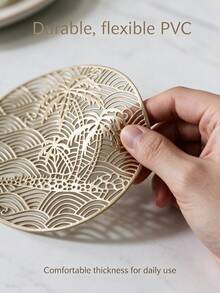 6-24pcs Coconut Tree Wave Hollow Coasters, Luxury Style PVC Round Heat-Insulating Non-Slip Coasters Suitable For Dining Table, Afternoon Tea, Home Party - Multicolor - View 4