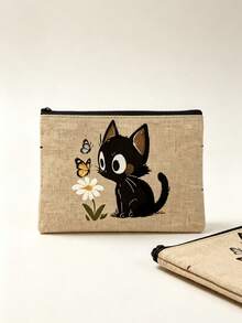 Cute Cat Pattern Handbag, Daily Toiletries Makeup Bag, Zipper Makeup Bag, Storage Bag, Lightweight Travel Storage Bag, Small Storage Bag, Easy To Categorize, Easy To Carry, Suitable For Daily Use, Commuting, Back To School Season, Stationery Storage, Cosmetics Storage, Perfect Daily Gift For Family And Friends - Multicolor - View 2