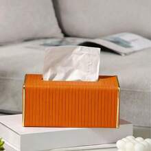 PU Leather Striped Tissue Box, Nordic Luxury Hotel Style, Gold Trim Tissue Box, Creative Large Size Tissue Box For Living Room And Bedroom, Mother's Day Gift - Multicolor - View 4