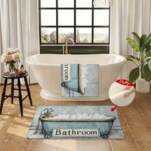 1pc Tub Pattern Design Microfiber Bath Mat,Non-Slip And Soft Bathroom Floor Rugs,Doormat,Water Absorption Mat,Machine Washable,Low Pile,TPR Backing,Knit Fabric,For Bedroom,Kitchen,Entryway,Indoor Use,Accessories & Home Decor,Perfect New Home Gift - B - View 6
