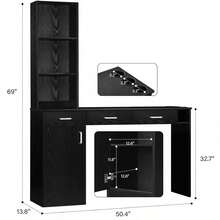 Salon Station With Storage Cabinet And Shelves, Hair Styling Workstation For Beauty Salon And Barber Shop, Black/ White/ Pink - Black - View 2