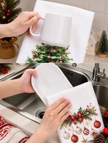 MEMNUN 2 Pcs Christmas Tree Gift Box Decorative Ball Printed Pattern Kitchen Towels Dish Cloths, Ultra-Fine Microfiber Polyester Material, Merry Christmas . Merry And Bright Christmas Theme Holiday Decoration Hand Towels, Home Decor, Kitchen Decor, Christmas Decor, Suitable For Restaurant Kitchen, Holiday Decoration And Gift Giving, 40*60cm/45*70cm - Multicolor - View 10